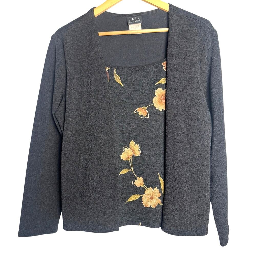 JKLA California Black Floral Top Size Large Twinset Look